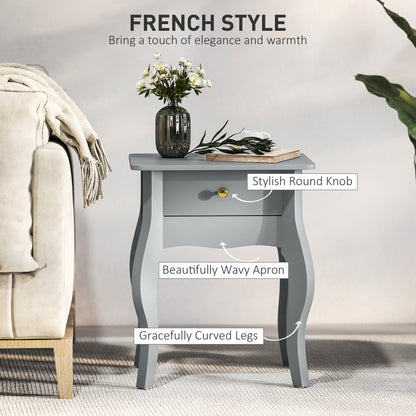 HOMCOM French Style Side Table with Drawer - Grey