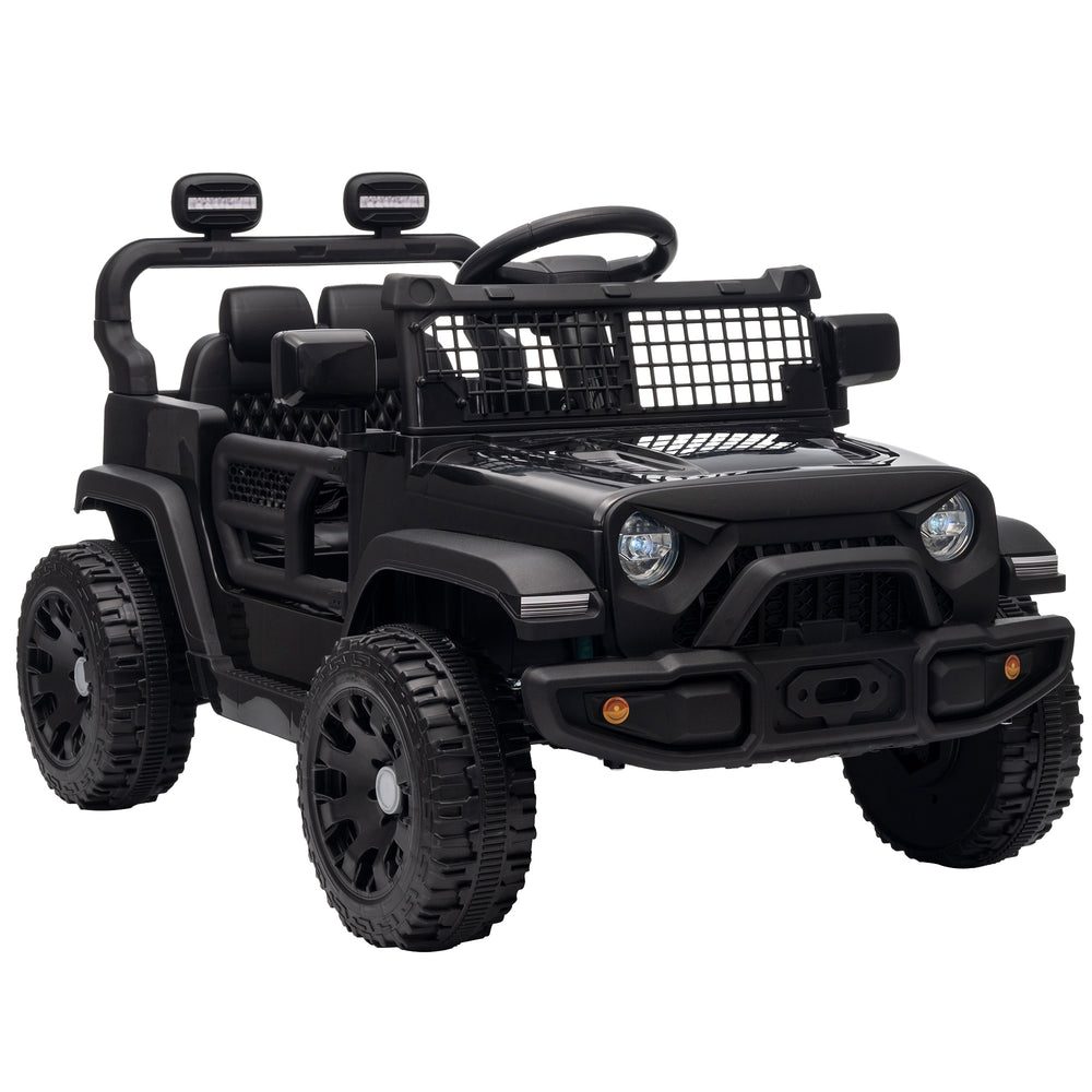AIYAPLAY 12V Electric Car for Kids with Remote, Dual Motors, Rear Suspension, Soft Start, Music, Lights for 3-8 Years, Black