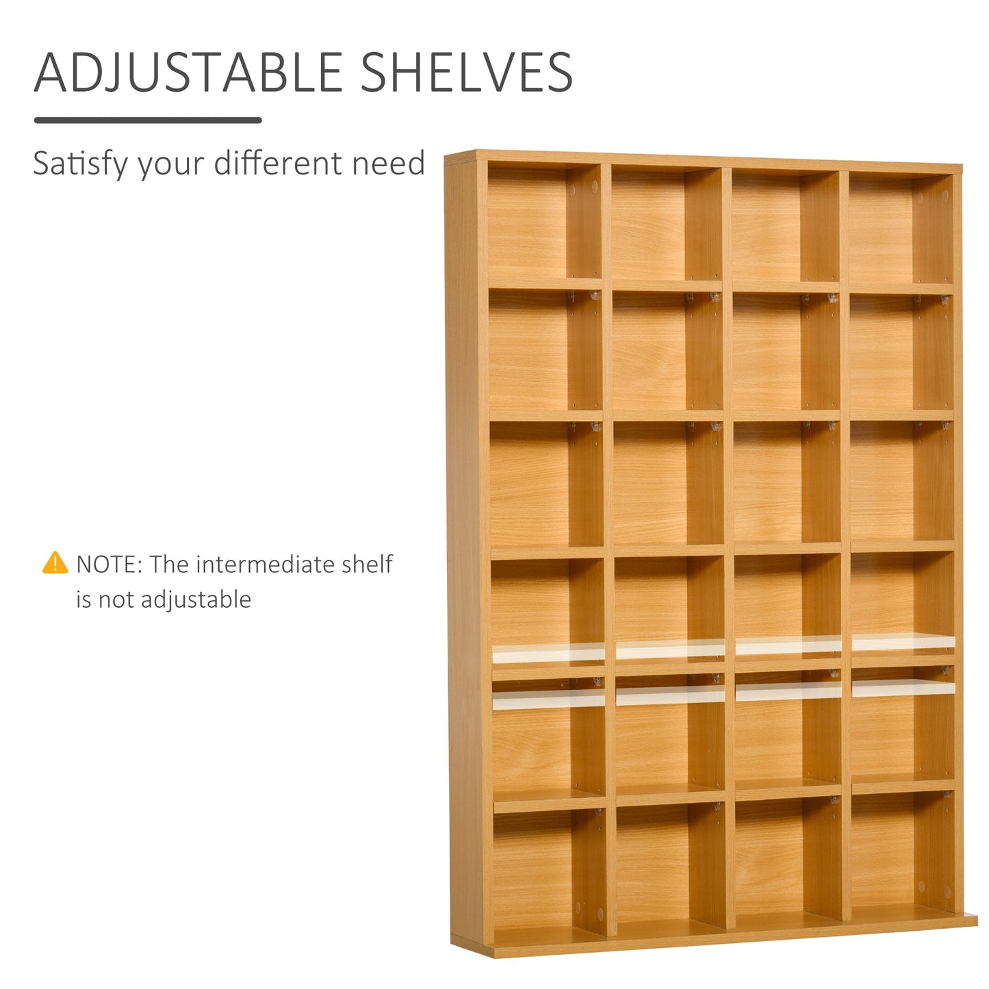 HOMCOM CD Storage Unit with Adjustable Shelves, 89 x 130.5 cm, Beech Wood Finish
