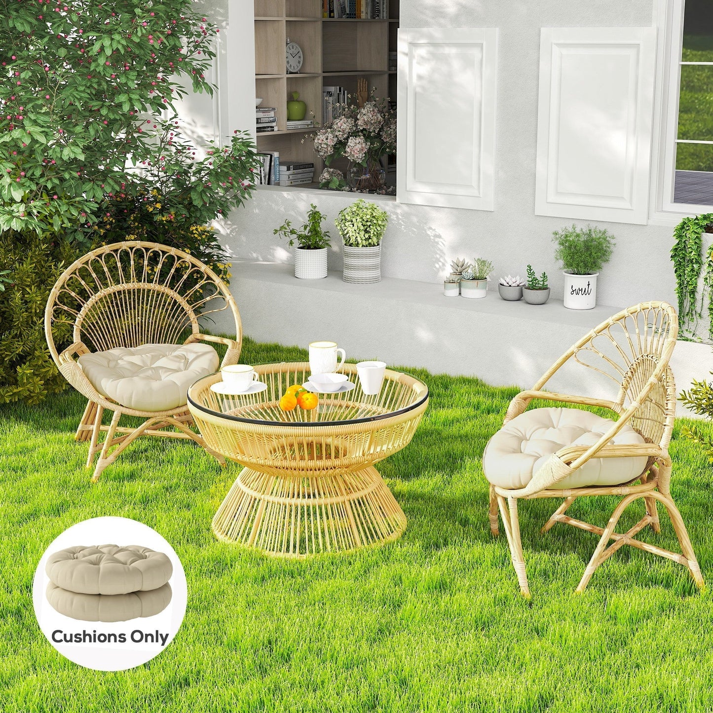 Outsunny Set of Two a60cm Outdoor Cushions - Beige