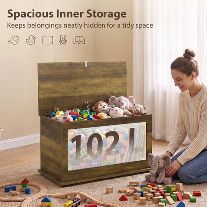 HOMCOM Storage Chest, 102L Blanket Box, Shoe Bench Safety Hinged Lid, Bed End Bench for Bedroom, 80 x 40 x 45cm, Brown