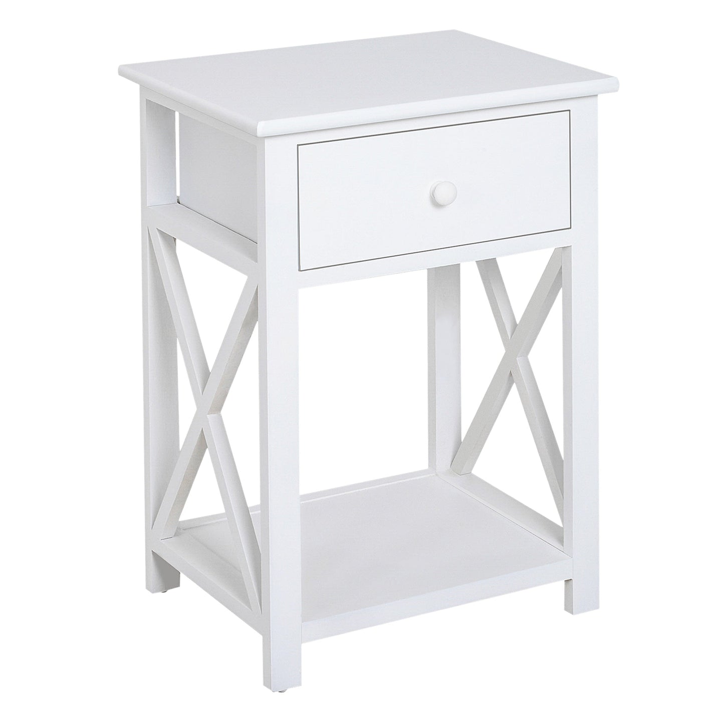 HOMCOM End Table, Sofa Side Table with Drawer X Bar Bottom Storage Shelf, Nightstand Bedside Table for Bedroom or Living Room White