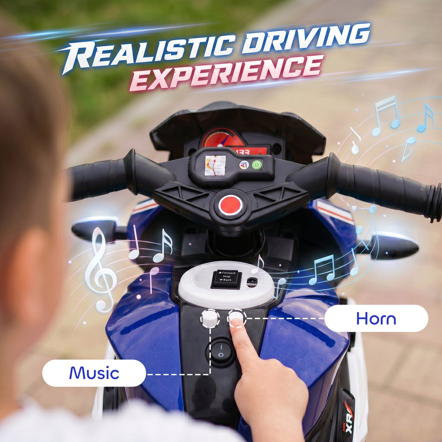 HOMCOM Kids Electric Motorcycle, 6V Ride on Motorcycle with 3 Wheels, LED Headlight, Music, Horn for Boys Girls 3-5 Y, Blue