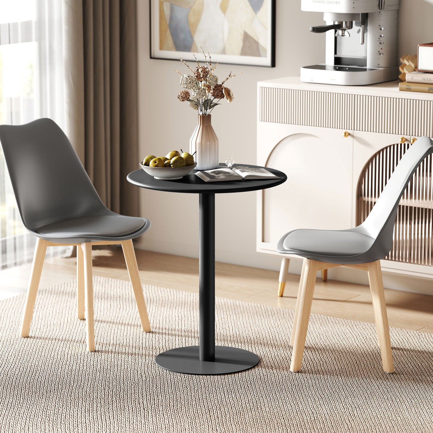 HOMCOM Dining Table, Round Kitchen Table with Steel Base for Living Room, Dining Room, 60 x 60 x 72cm, Black