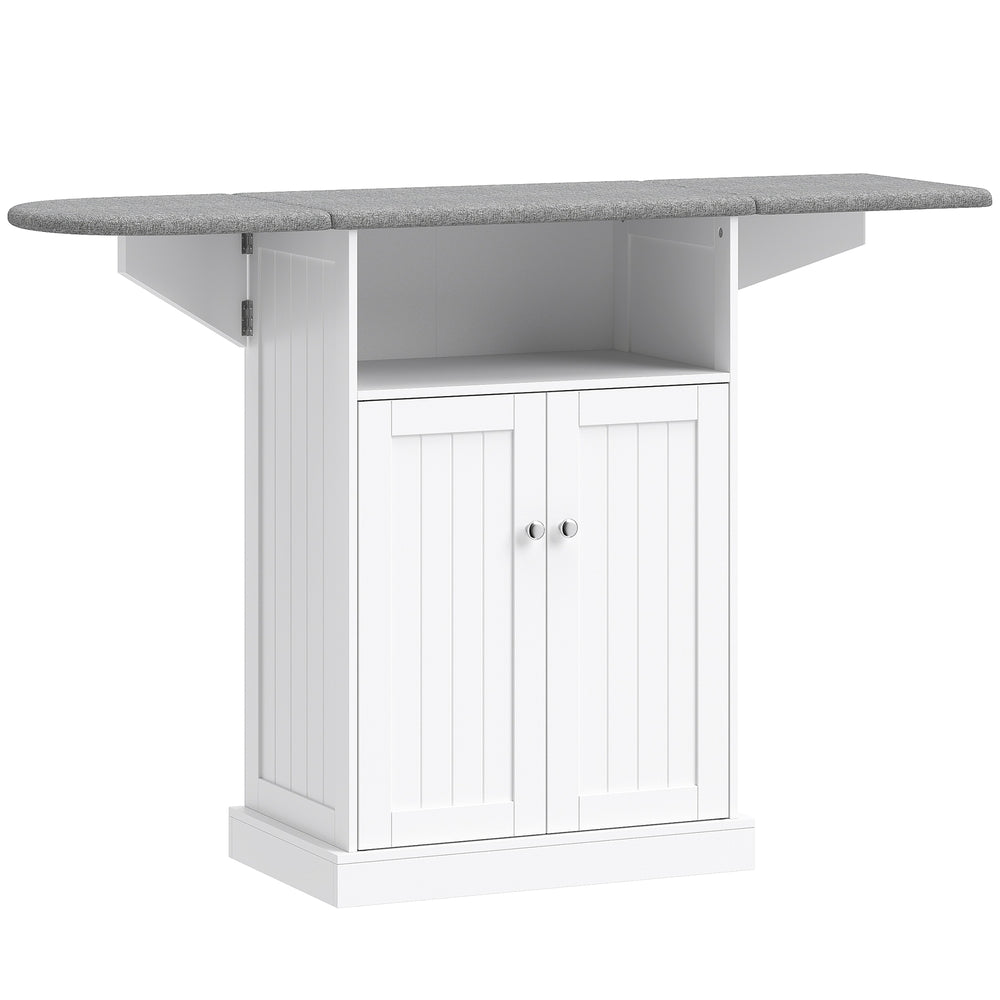HOMCOM Ironing Board Cabinet on Wheels with Foldable Top, Mobile Storage Cabinet with Ironing Board, Open Compartment, White