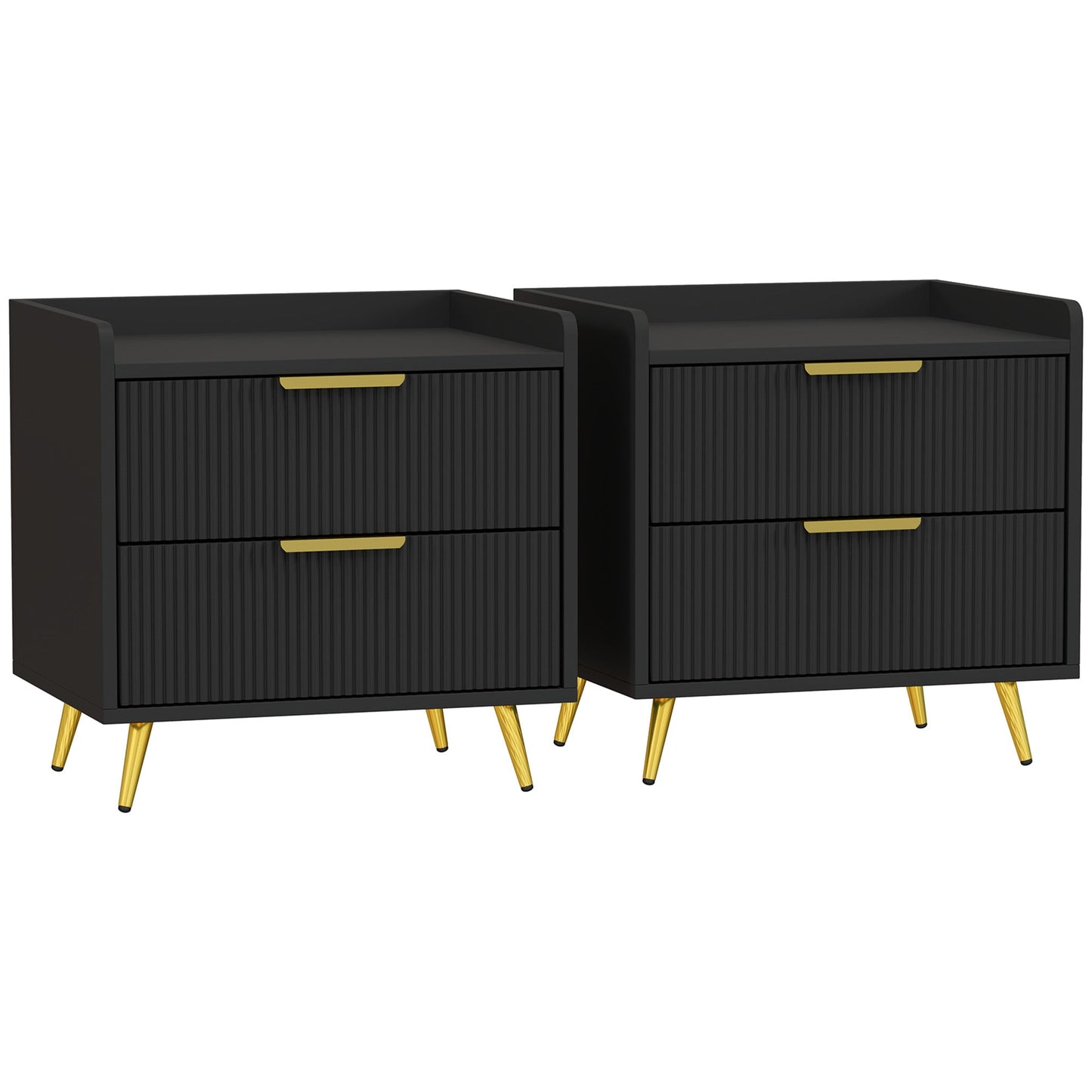 HOMCOM Elegant Two-Drawer Bedside Table Set of 2 - Black