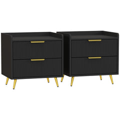 HOMCOM Elegant Two-Drawer Bedside Table Set of 2 - Black