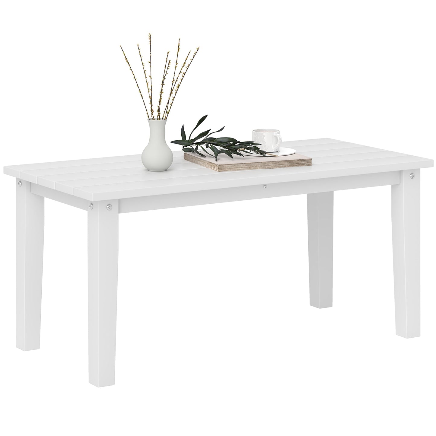 Outsunny Outdoor Garden Coffee Table, HDPE All-Weather Rectangular Outdoor Garden Table with Slatted Tabletop for Patio, Balcony, 91 x 44 x 42 cm, White