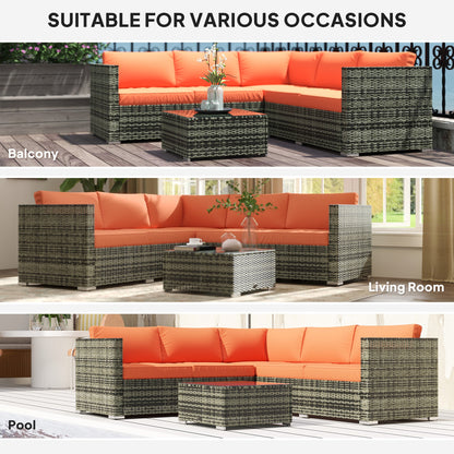 Outsunny 4 Pieces Rattan Garden Furniture Set, Wicker Outdoor Furniture Set with Corner Sofa Loveseat Coffee Table Cushions, Conservatory Furniture Set for Patio Balcony Poolside, Orange