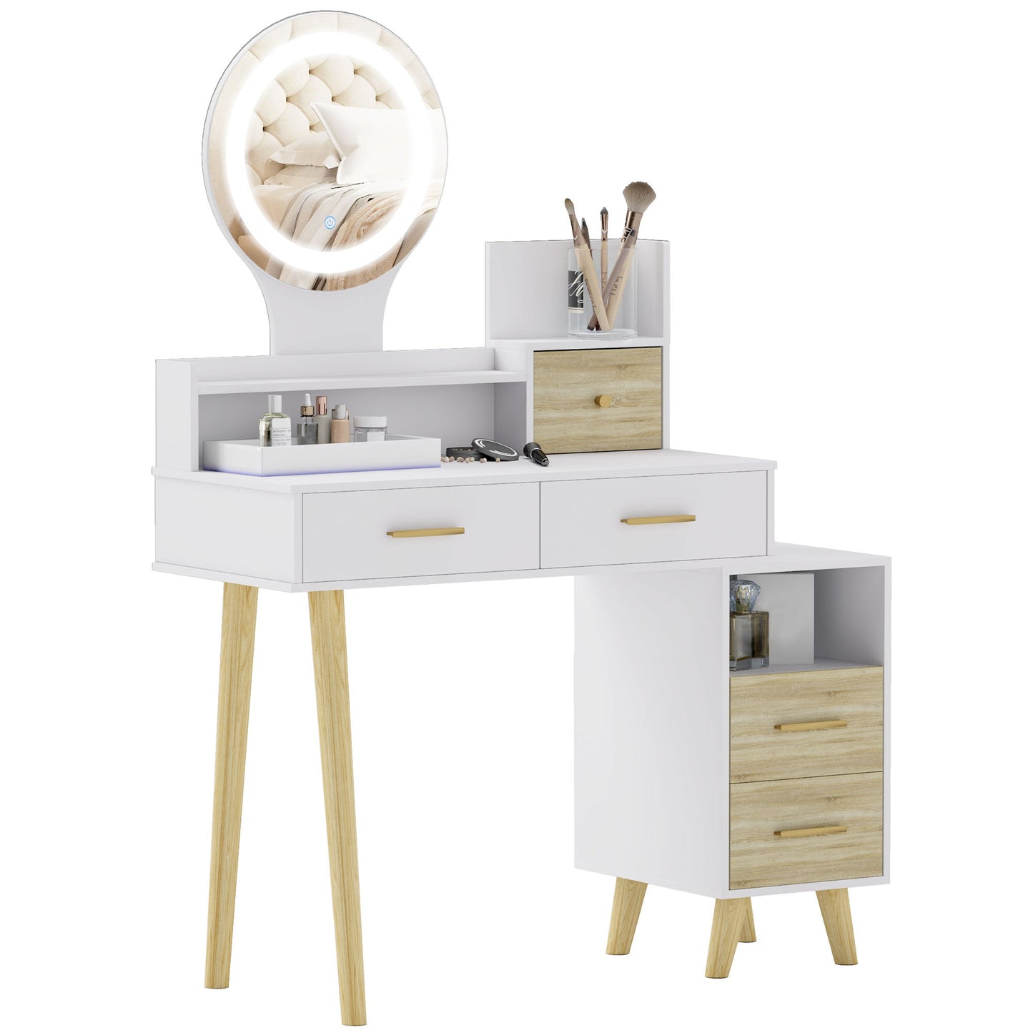 HOMCOM Elegant Dressing Table, with Storage - White