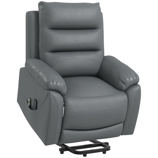 HOMCOM Electric Riser and Recliner for Elderly with 8 Vibration Massage, PU Leather Power Lift Recliner Chair for Living Room with Side Pockets, Footrest, Grey