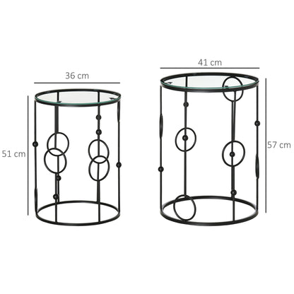 HOMCOM Nesting Round Coffee Table Set of 2 - Black