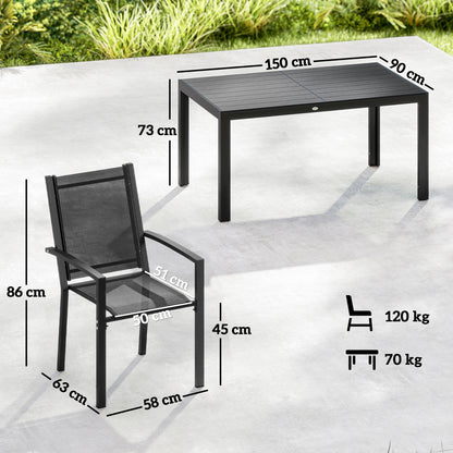 Outsunny Seven-Piece Garden Dining Set, with Plastic Wood-Top Table - Black
