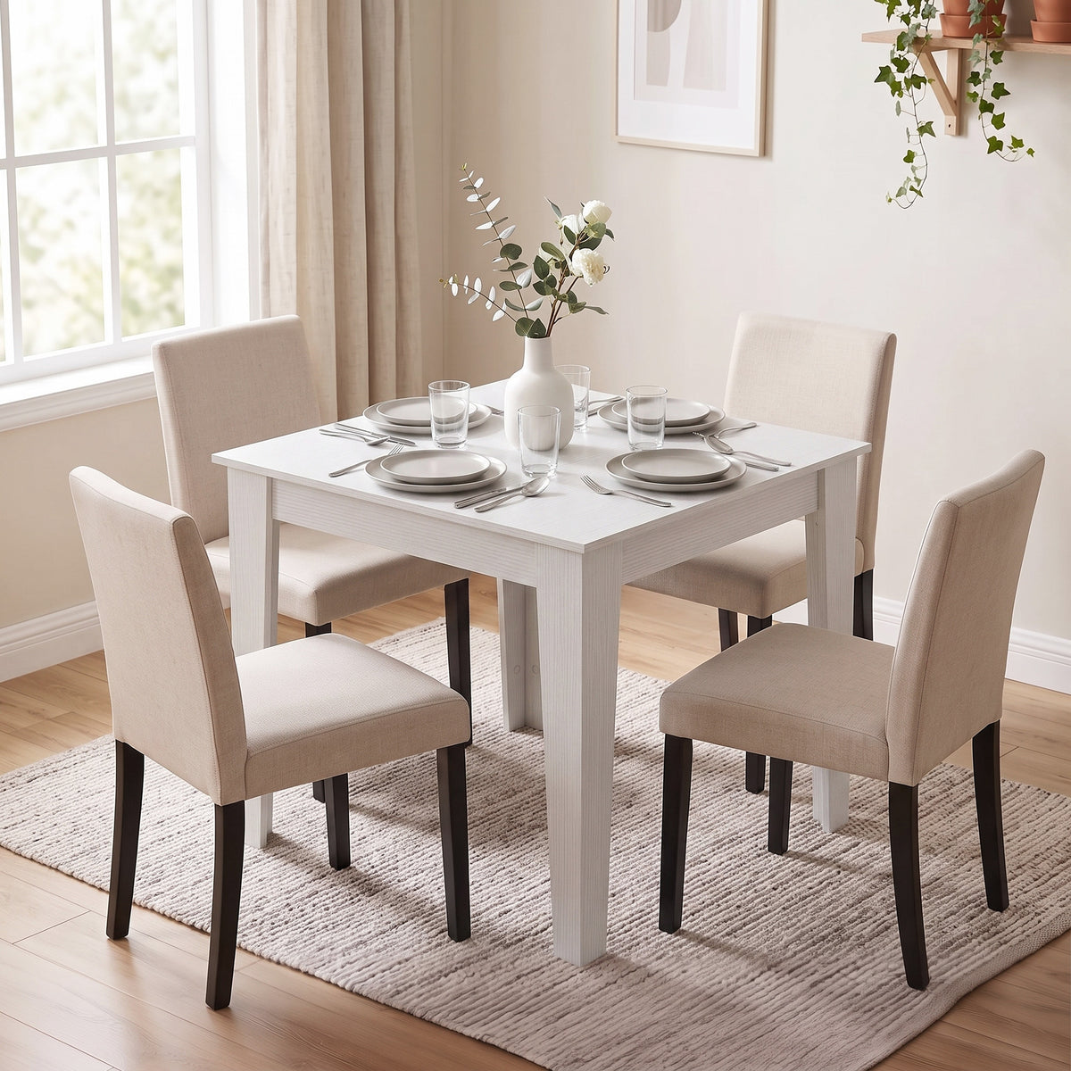HOMCOM Dining Table for 4, 80L x 80W x 75Hcm, Modern Square Kitchen Table, White