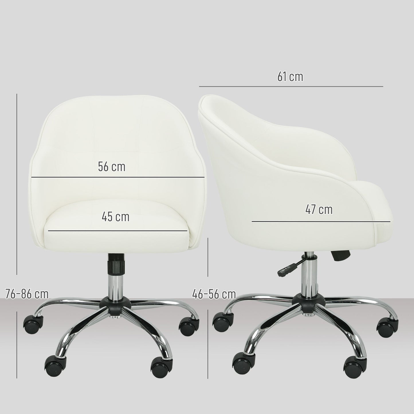 HOMCOM 46-56 cm Velvet-feel Office Chair - Cream