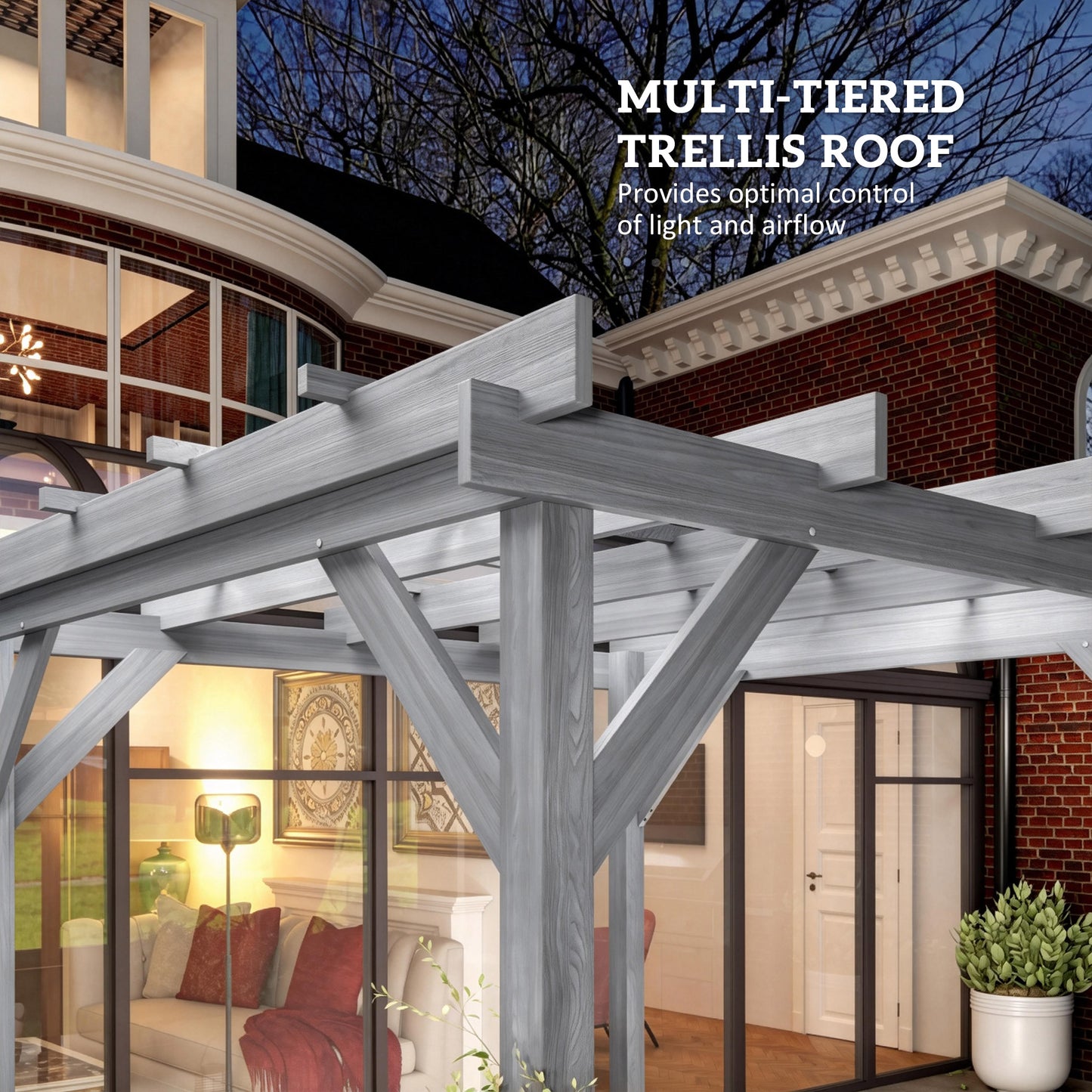 Outsunny 2 x 2m Wooden Pergola Kit, Decorative Garden Gazebo Shelter with Stable Structure for Climbing Vines, Flowers, Grey