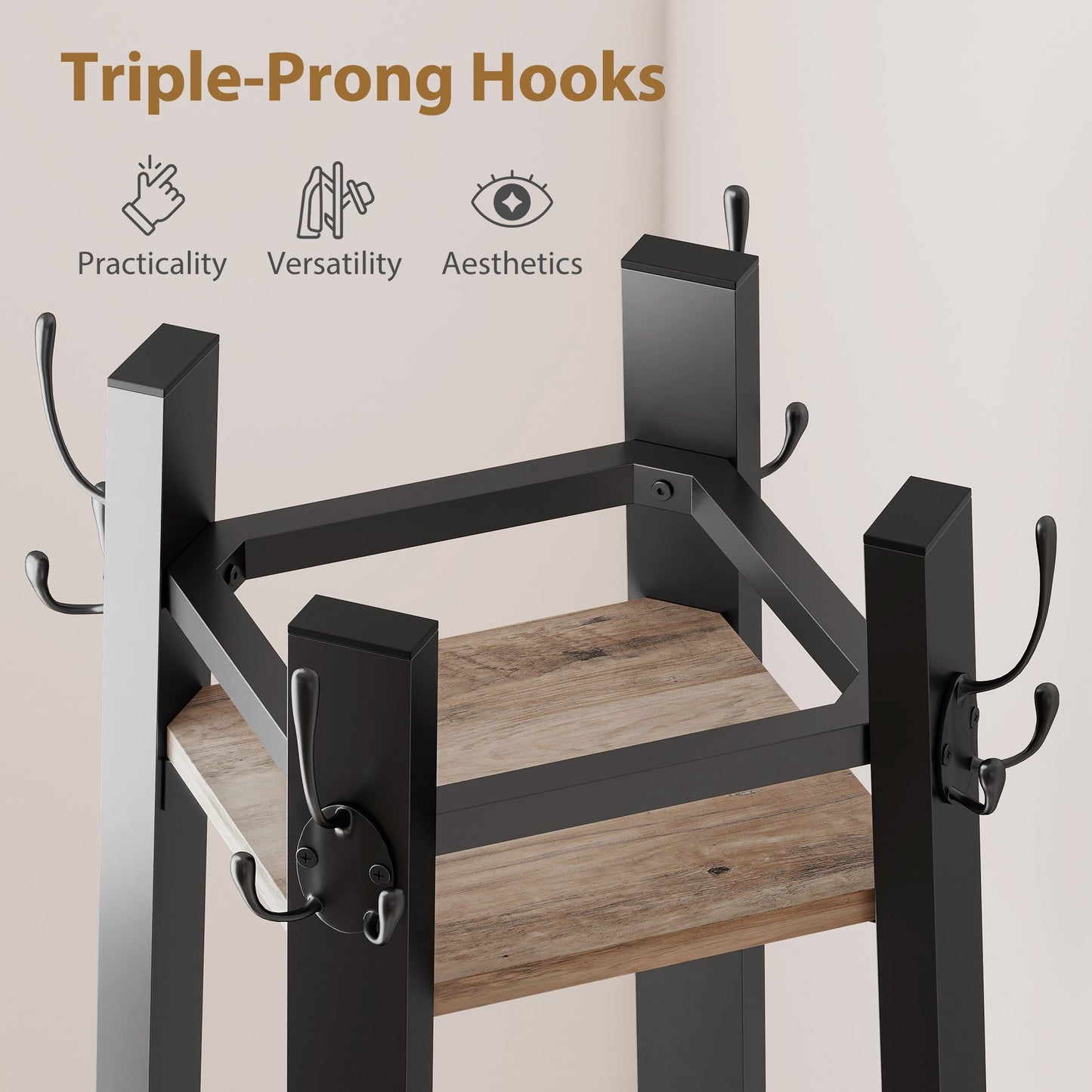 HOMCOM Industrial-Style Four Shelf Coat Stand - Grey/Black