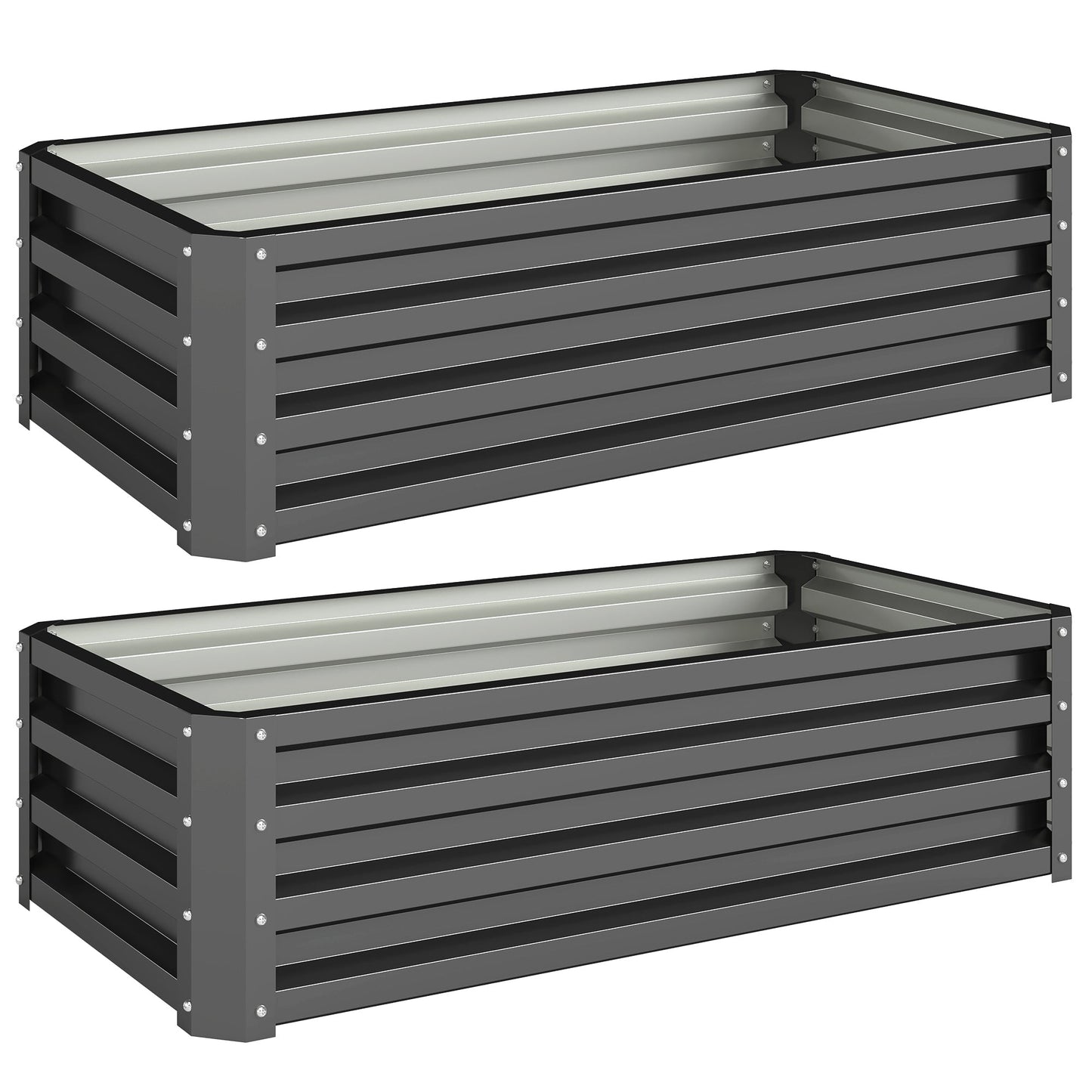 Outsunny Set of Two 110 x 50cm Steel Planter Boxes -  Dark Grey