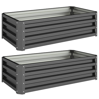 Outsunny Set of Two 110 x 50cm Steel Planter Boxes -  Dark Grey