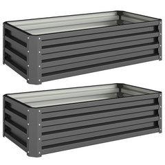 Outsunny Set of Two 110 x 50cm Steel Planter Boxes -  Dark Grey