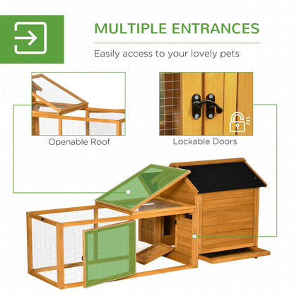 PawHut Chicken Coop with Run Hen House Wooden Poultry Cage Coops w/ Nesting Box Removable Tray Outdoor 180 x 92 x 78 cm, Yellow