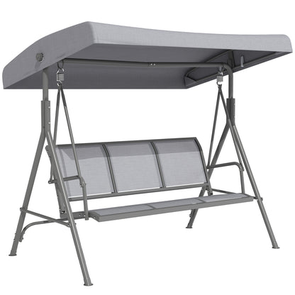 Outsunny 3 Seater Swing Chair, Garden Swing Bench with Adjustable Tilting Canopy, Breathable Mesh Seat and Heavy Duty Steel Frame for Patio, Garden, Grey