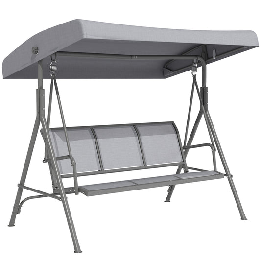 Outsunny 3 Seater Swing Chair, Garden Swing Bench with Adjustable Tilting Canopy, Breathable Mesh Seat and Heavy Duty Steel Frame for Patio, Garden, Grey