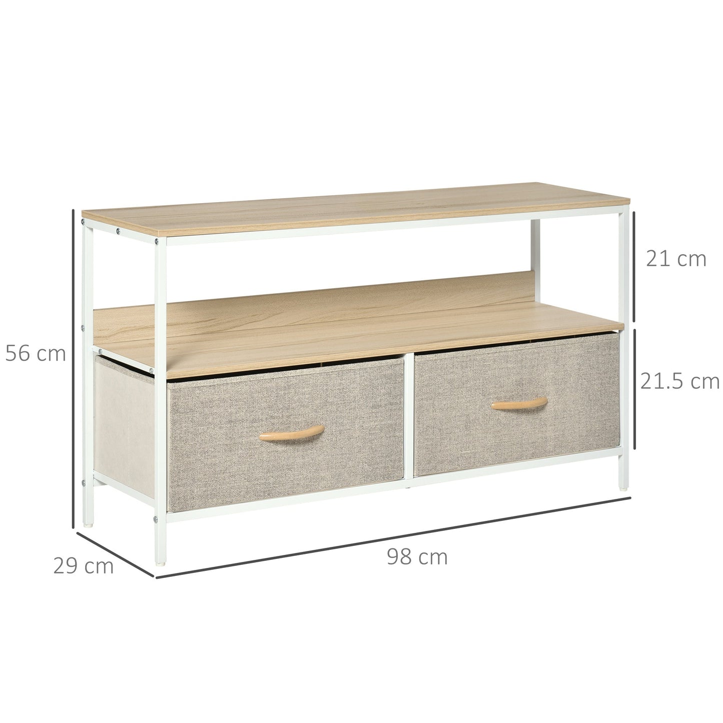 HOMCOM TV Stand Cabinet with 2 Foldable Drawers - Maple Colour