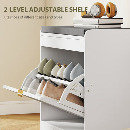 HOMCOM Shoe Storage with Seat, Upholstered Entryway Bench, Shoe Bench with 1 Flip Drawer and 4 Vents for 5 Pairs of Shoes