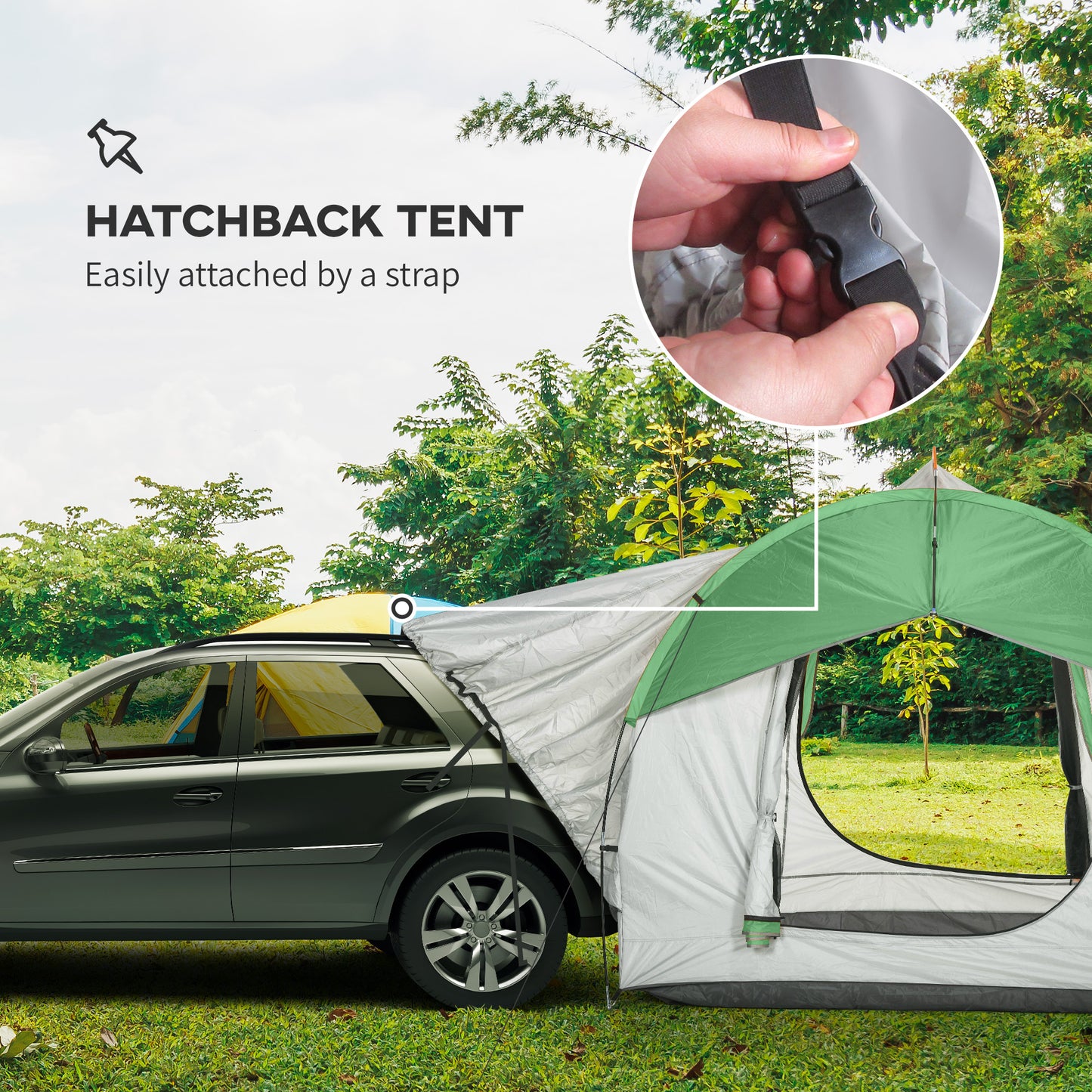 Outsunny SUV Car Tent for Camping, Waterproof PU2000mm, 5 Man Tailgate Tent, 2.4 x 2.1 m, Grey and Green