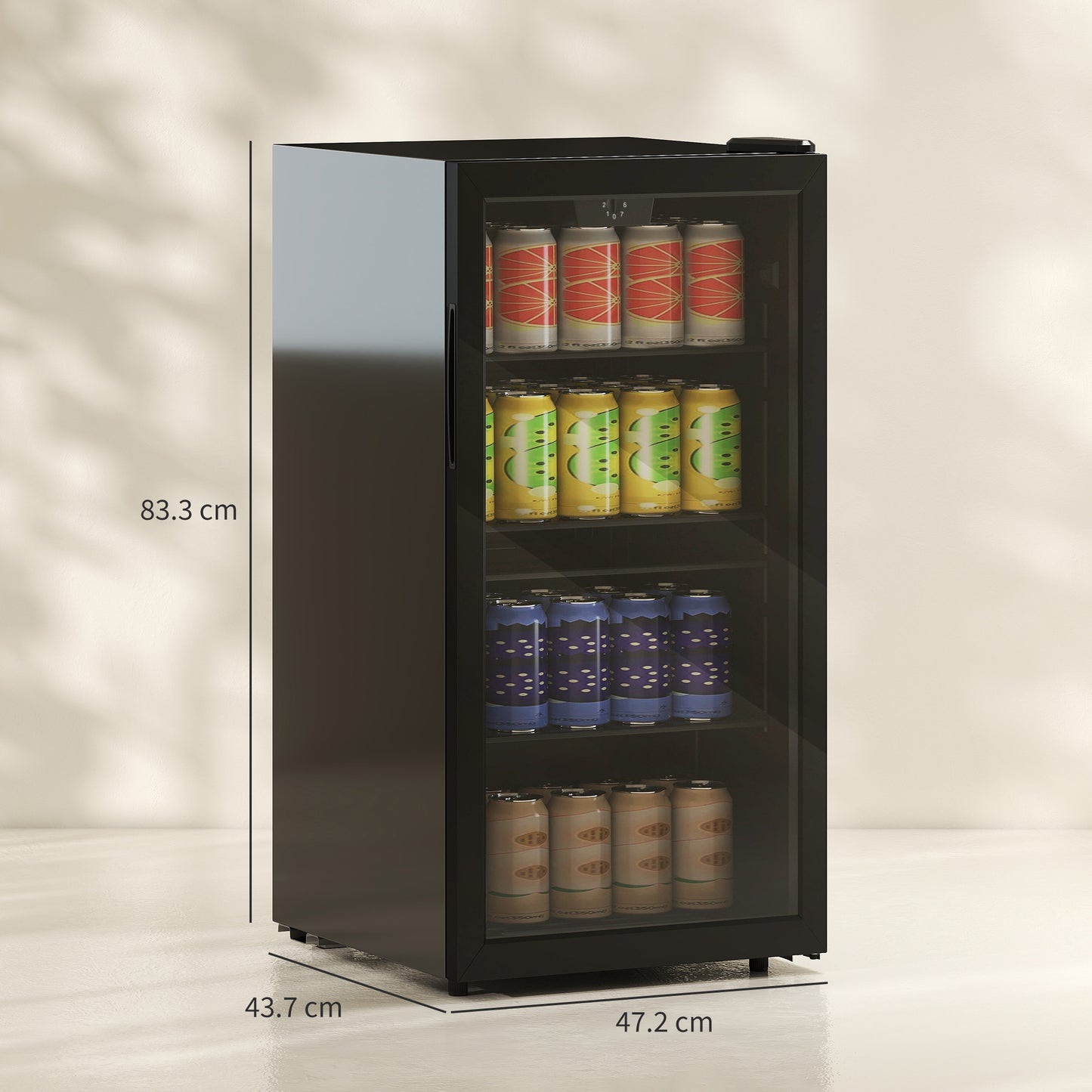 HOMCOM 93L Drinks Fridge, 115 Can Freestanding Beer Fridge with Glass Door, Adjustable Shelves, LED Light, for Beer Soda, Black