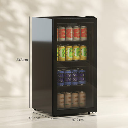 HOMCOM 93L Drinks Fridge, 115 Can Freestanding Beer Fridge with Glass Door, Adjustable Shelves, LED Light, for Beer Soda, Black