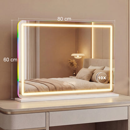 HOMCOM Vanity Mirror with Lights, Dimmable Makeup Mirror with Adjustable Colour Temperature, RGB Light, Bluetooth Speaker White