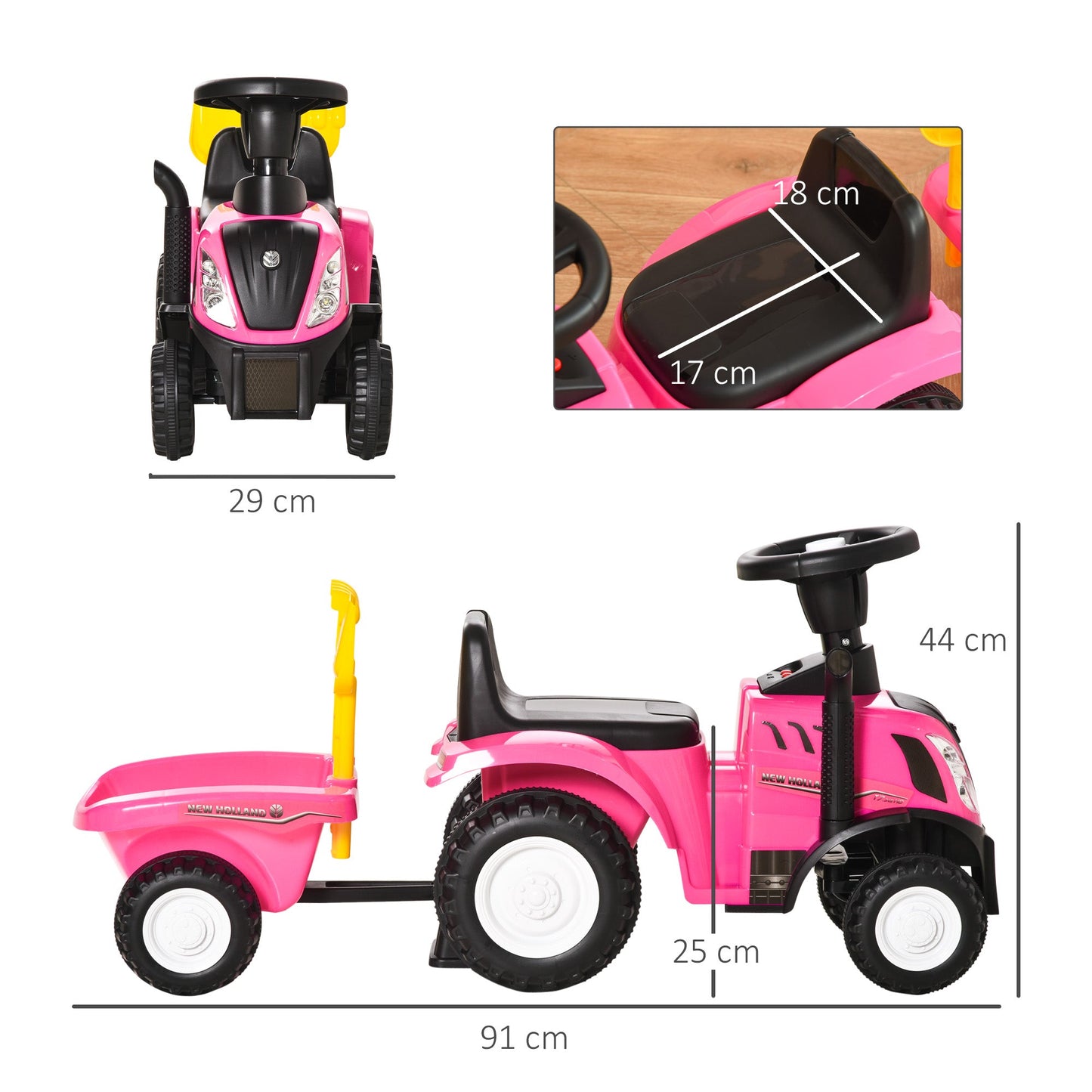 HOMCOM Ride-On Tractor, Toddler Walker, Foot-to-Floor Slide, for Ages 1-3 Years - Pink