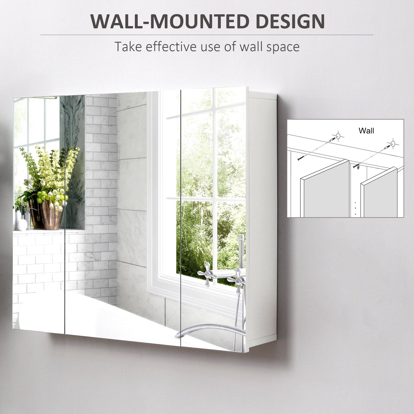 kleankin Wall Mounted Mirror Cabinet - White