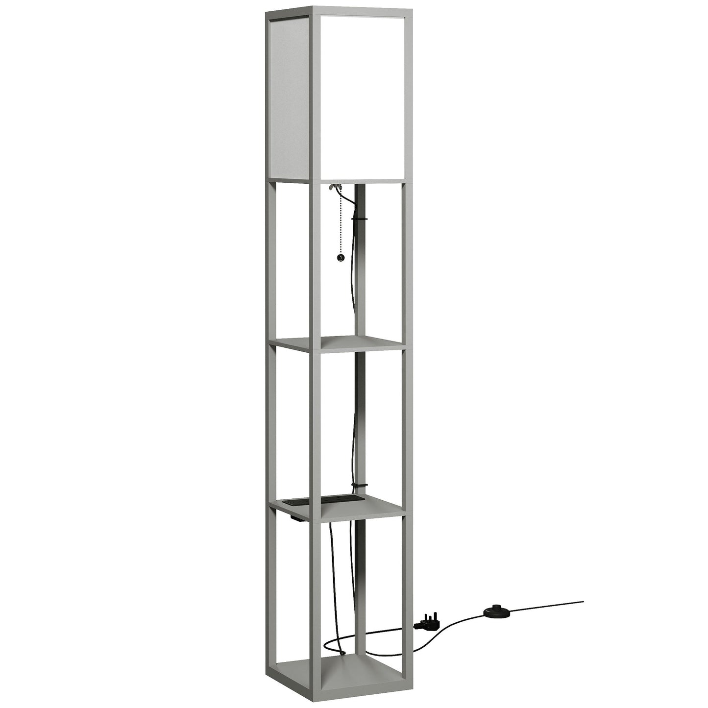 HOMCOM Floor Lamp with Shelves, 3 Layer Column Modern Standing Lamp for Living Room, Bedroom, Office, Grey