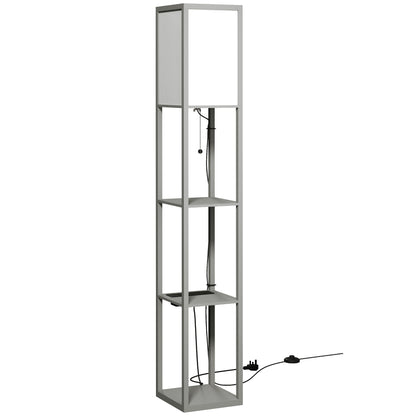 HOMCOM Floor Lamp with Shelves, 3 Layer Column Modern Standing Lamp for Living Room, Bedroom, Office, Grey