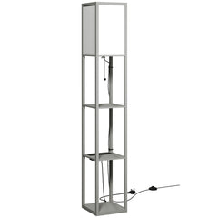 HOMCOM Floor Lamp with Shelves, 3 Layer Column Modern Standing Lamp for Living Room, Bedroom, Office, Grey