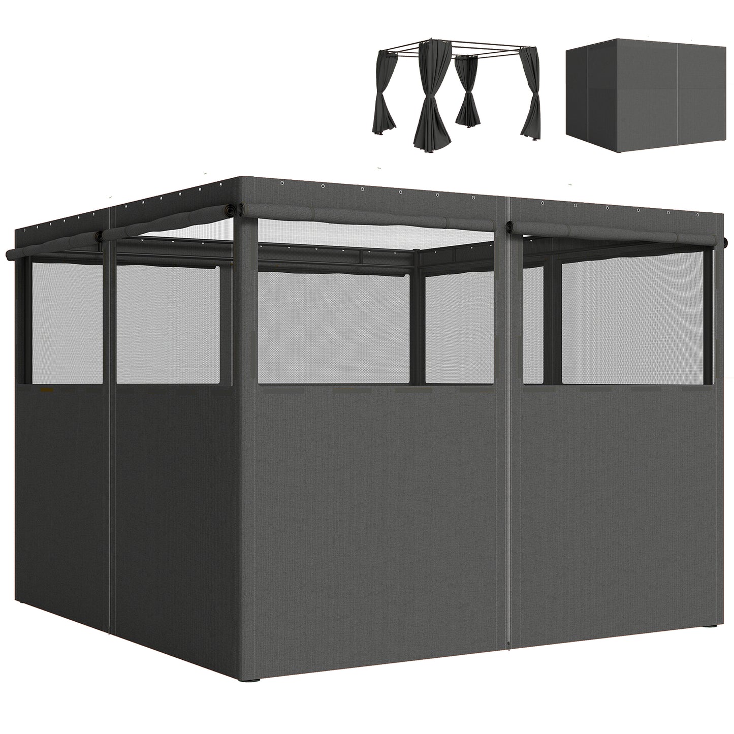 Outsunny 4 Pack Replacement Gazebo Curtains Privacy Panel for Most 3 x 3 m Gazebo, Outdoor Shelter Sidewalls, Dark Grey