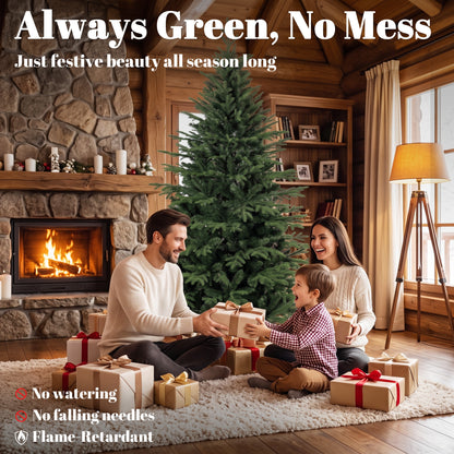 HOMCOM 180 cm Artificial Christmas Tree Full Hinged Xmas Tree Solid Pine Wood Stand, Green