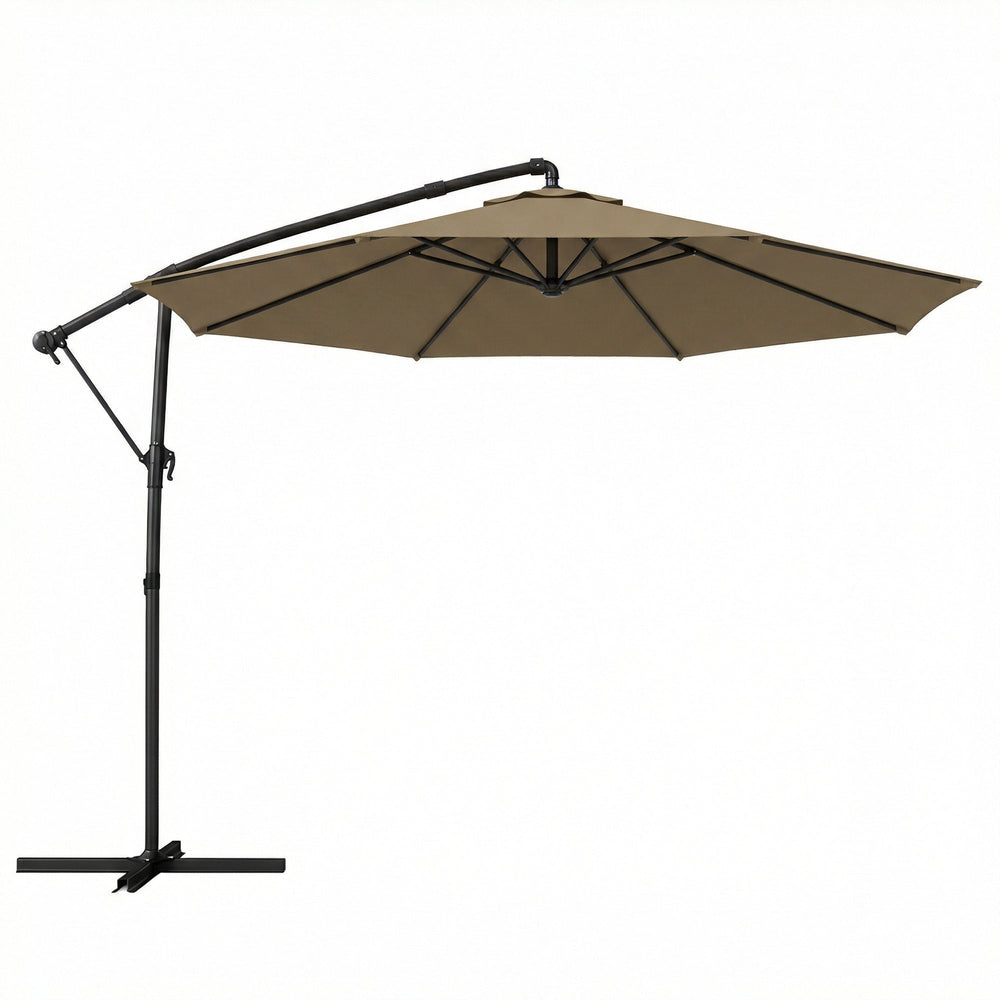 Outsunny 3 m Garden Cantilever Parasol with Cover, Round Overhanging Umbrella with 360 degrees Rotation, Tilt, Khaki