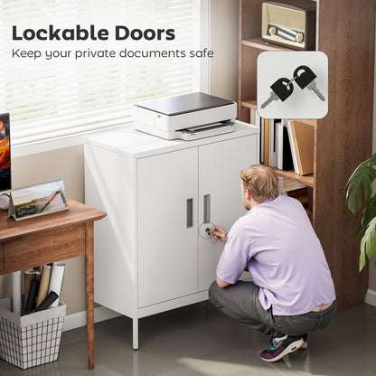 HOMCOM Metal Storage Cabinet with Lock and Adjustable Shelves - White