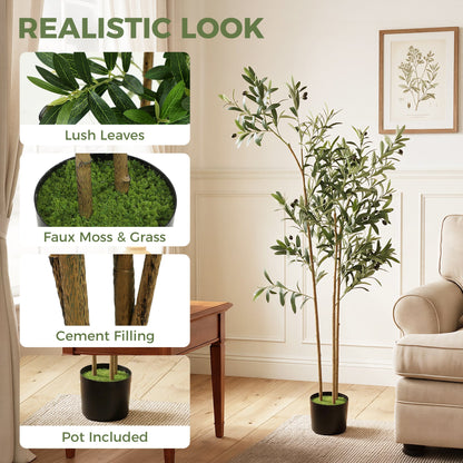 HOMCOM Decorative Artificial Plant, 148 cm Silk Olive Tree with 553 Leaves in Cement Pot, Fake Plant