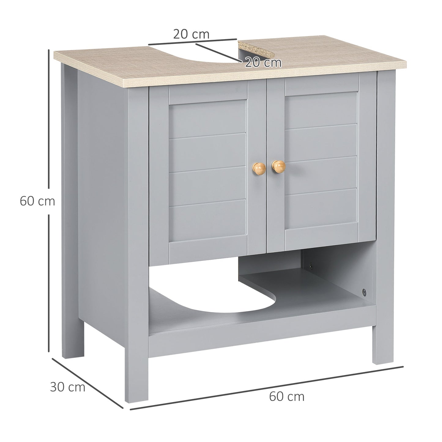 kleankin Under Sink Cabinet, Bathroom Vanity Unit, Pedestal Under Sink Design, Storage Cupboard with Adjustable Shelf, Grey