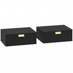 HOMCOM Modern Floating Nightstands Set of 2, Wall Mounted Bedside Tables with Wave Drawer Black