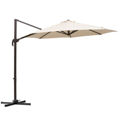 Outsunny 3M Banana Parasol Hanging Cantilever Umbrella W/ Cross Base Hand Crank Aluminium Frame 360CinfinityRotation Hand Crank-Beige