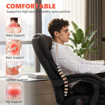 HOMCOM Office Chair with 6-point Vibration Massage and Heat, Fabric Desk Chair with Footrest, High Back, Black