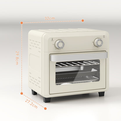 HOMCOM 10L Air Fryer Oven, Mini Oven, Oil Free Cooking, Grill, Roast, Bake, with Adjustable Temperature, Timer, Dishwasher Safe, 1000W, Cream White