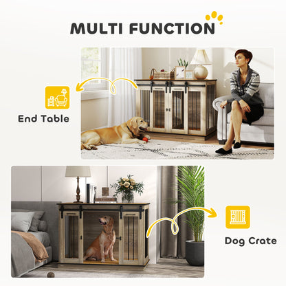 PawHut Dog Crate Furniture for Large Dogs, Double Dog Cage for Small Dogs, with Sliding Doors - Oak Tone