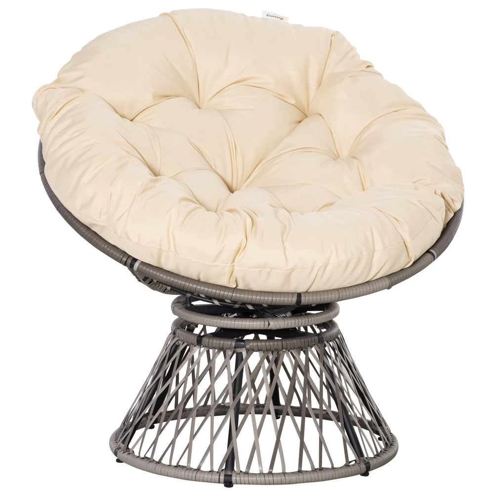 Outsunny 360 degrees Swivel Rattan Moon Bowl Chair Round Lounge Garden Wicker Basket Seat with Padded Cushion Oversized for Outdoor Indoor, Beige
